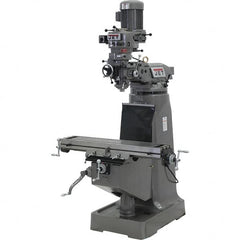 Jet - 9" Table Width x 42" Table Length, Step Pulley Control, 1 Phase Knee Milling Machine - 2 hp - Exact Tooling