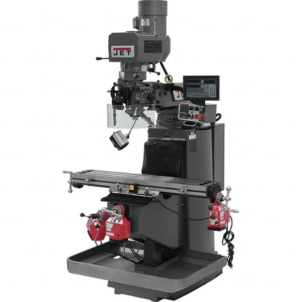 Jet - 9" Table Width x 49" Table Length, Electronic Variable Speed Control, 3 Phase Knee Milling Machine - 3 hp - Exact Tooling