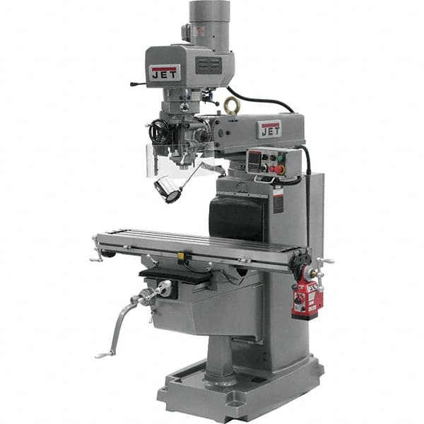 Jet - 10" Table Width x 50" Table Length, Electronic Variable Speed Control, 3 Phase Knee Milling Machine - 3 hp - Exact Tooling