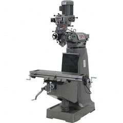 Jet - 9" Table Width x 42" Table Length, Step Pulley Control, 3 Phase Knee Milling Machine - 2 hp - Exact Tooling