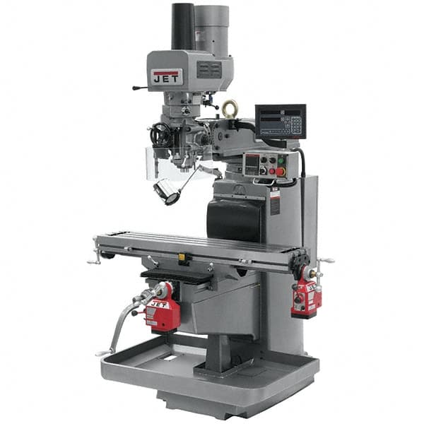 Jet - 10" Table Width x 50" Table Length, Electronic Variable Speed Control, 3 Phase Knee Milling Machine - 3 hp - Exact Tooling