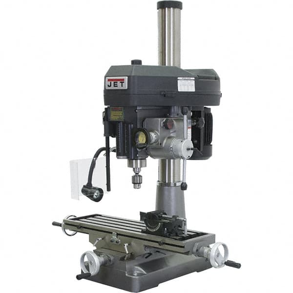 Jet - 1 Phase, 15-7/8" Swing, Step Pulley Mill Drill Combination - 31-3/4" Table Length x 9-1/2" Table Width, 20-1/2" Longitudinal Travel, 2 hp, 230 Volts - Exact Tooling