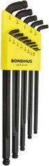 Bondhus - 13 Piece L-Key Ball End Hex Key Set - Hex Range 0.05 to 3/8", Protanium High Torque Steel - Exact Tooling
