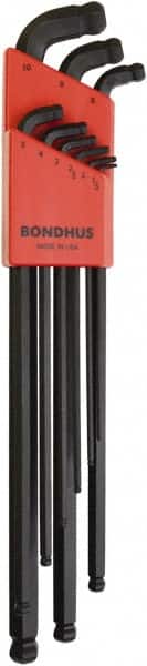 Bondhus - 9 Piece L-Key Ball End Hex Key Set - Hex Range 1.5 to 10mm, Protanium High Torque Steel - Exact Tooling