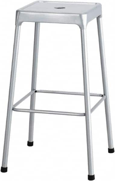 Safco - 29 Inch High, Stationary Drafting, Warehouse and Industrial Stool - 17 Inch Deep x 17 Inch Wide, Steel Seat, Silver - Exact Tooling