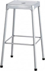 Safco - 29 Inch High, Stationary Drafting, Warehouse and Industrial Stool - 17 Inch Deep x 17 Inch Wide, Steel Seat, Silver - Exact Tooling