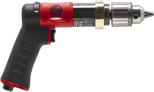 Chicago Pneumatic - 1/2" Reversible Keyed Chuck - Pistol Grip Handle, 840 RPM, 0.5 hp, 90 psi - Exact Tooling