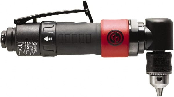 Chicago Pneumatic - 3/8" Reversible Keyed Chuck - Right Angle Handle, 2,000 RPM, 0.3 hp, 90 psi - Exact Tooling