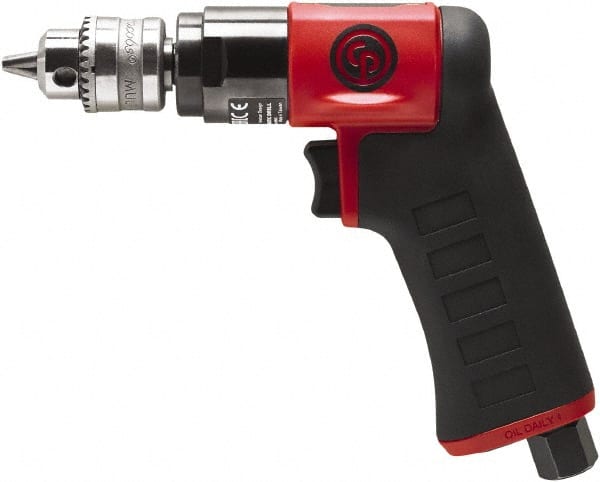 Chicago Pneumatic - 1/4" Keyed Chuck - Pistol Grip Handle, 3,300 RPM, 0.3 hp, 90 psi - Exact Tooling