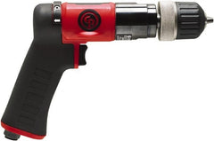 Chicago Pneumatic - 3/8" Reversible Keyless Chuck - Pistol Grip Handle, 2,100 RPM, 0.5 hp, 90 psi - Exact Tooling