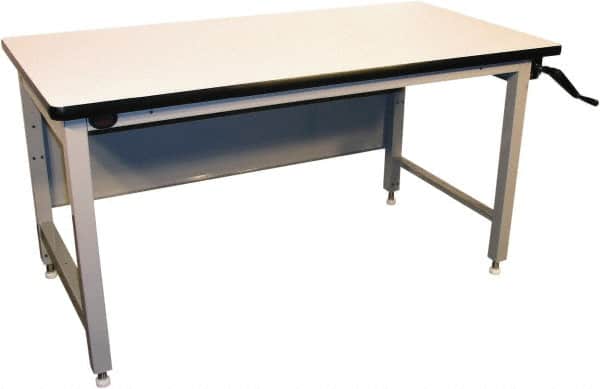 Proline - 72 Wide x 30" Deep x 42" High, Plastic Laminate Workbench - Adjustable Height Legs, Gray - Exact Tooling