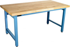 Proline - 60 Wide x 30" Deep x 36" High, Butcher Block Maple Workbench - Adjustable Height Legs, Blue - Exact Tooling