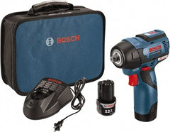 Bosch - 3/8" Drive 12 Volt Pistol Grip Cordless Impact Wrench & Ratchet - 1,200/2,600 RPM, 0 to 3,100 BPM, 85 Ft/Lb Torque, 2 Lithium-Ion Batteries Included - Exact Tooling