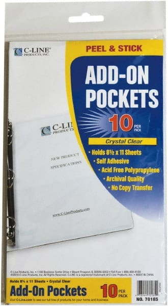 C-LINE - 10 Piece Clear Self-Adhesive Pockets - 11" High x 8" Wide - Exact Tooling