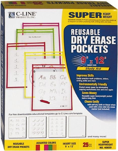 C-LINE - 25 Piece Assorted Colors Neon Colors Storage Pockets - 12" High x 9" Wide - Exact Tooling