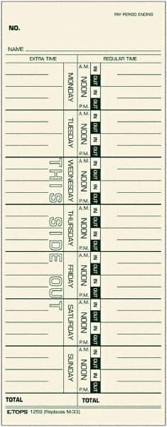 TOPS - 9" High x 3-1/2" Wide Weekly Time Cards - Manila, Use with Acroprint M33, IBM 10-800292, Lathem 33, Simplex 10-100382, 10-800292, 1950-9305, 950-9361 - Exact Tooling