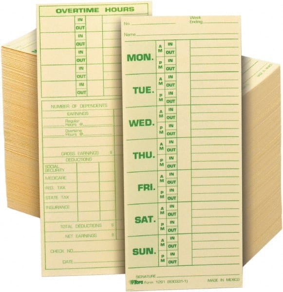 TOPS - 8-1/2" High x 3-1/2" Wide Weekly Time Cards - Manila, Use with Pyramid 331-10 - Exact Tooling
