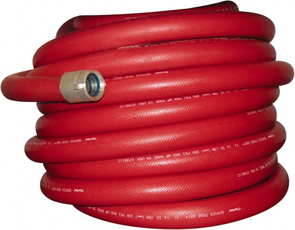 Dixon Valve & Coupling - 1-1/2" ID, 225 Working psi, Red Polyester/Rubber Fire Hose, Single Jacket - Male x Female NPSH Ends, 50' Long, 675 Burst psi - Exact Tooling