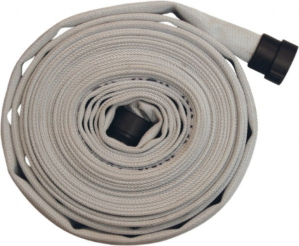 Dixon Valve & Coupling - 1-1/2" ID, 135 Working psi, White Polyester/Rubber Fire Hose, Single Jacket - Male x Female NPSH Ends, 50' Long, 405 Burst psi - Exact Tooling