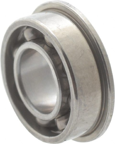 Value Collection - 1/8" Bore Diam, 3/8" OD, Open Miniature Radial Ball Bearing - 7/64" Wide, With Flange, 1 Row, Round Bore, 49 Lb Static Capacity, 144 Lb Dynamic Capacity - Exact Tooling