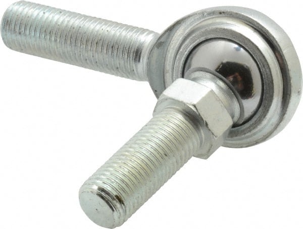Made in USA - 7/16" ID, 1-1/8" Max OD, 6,402 Lb Max Static Cap, Male Spherical Rod End with Stud - 7/16-20 RH, Steel with Steel Raceway - Exact Tooling
