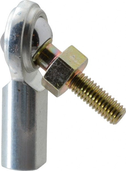 Made in USA - 3/16" ID, 5/8" Max OD, 1,210 Lb Max Static Cap, Female Spherical Rod End with Stud - 10-32 RH, Steel with Steel Raceway - Exact Tooling