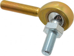 Made in USA - 1/4" ID, 3/4" Max OD, 2,168 Lb Max Static Cap, Male Spherical Rod End with Stud - 1/4-28 RH, Steel with Bronze Raceway - Exact Tooling