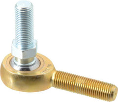 Made in USA - 3/8" ID, 1" Max OD, 4,012 Lb Max Static Cap, Male Spherical Rod End with Stud - 3/8-24 RH, Steel with Bronze Raceway - Exact Tooling