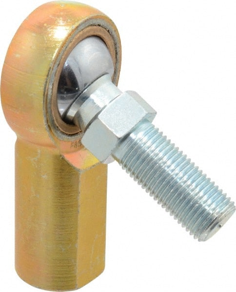 Made in USA - 1/2" ID, 1-5/16" Max OD, 6,700 Lb Max Static Cap, Female Spherical Rod End with Stud - 1/2-20 RH, Steel with Bronze Raceway - Exact Tooling