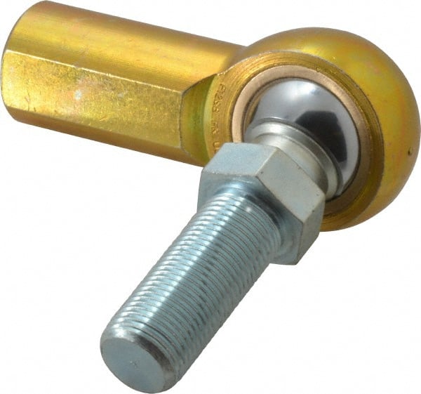 Made in USA - 3/4" ID, 1-3/4" Max OD, 11,550 Lb Max Static Cap, Female Spherical Rod End with Stud - 3/4-16 RH, Steel with Bronze Raceway - Exact Tooling