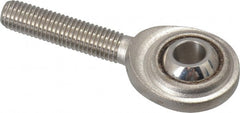 Made in USA - 1/4" ID, 3/4" Max OD, 1,370 Lb Max Static Cap, Plain Male Spherical Rod End - 1/4-28 RH, Stainless Steel with Stainless Steel Raceway - Exact Tooling