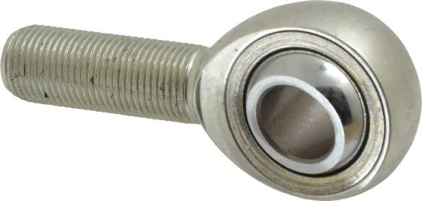 Made in USA - 5/8" ID, 1-1/2" Max OD, 17,959 Lb Max Static Cap, Plain Male Spherical Rod End - 5/8-18 RH, Alloy Steel with Steel Raceway - Exact Tooling