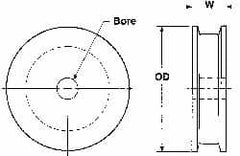 Poly Hi Solidur - 1/4" Bore, 5-1/2" Outside Diam, Finished Bore Flat Belt Pulley - 1-1/2" Wide - Exact Tooling