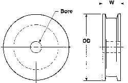 Poly Hi Solidur - 1/4" Bore, 3-1/2" Outside Diam, Finished Bore Flat Belt Pulley - 1" Wide - Exact Tooling