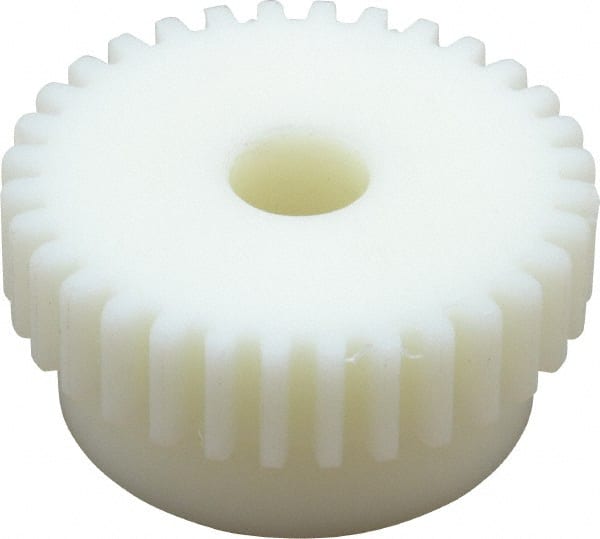 Poly Hi Solidur - 16 Pitch, 2" Pitch Diam, 32 Tooth Spur Gear - 1/2" Face Width, 1/2" Bore Diam, 1-3/4" Hub Diam, Nylon - Exact Tooling