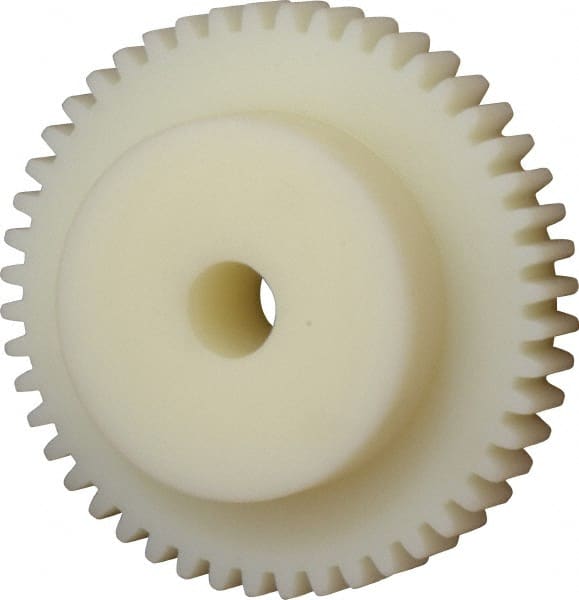 Poly Hi Solidur - 16 Pitch, 3" Pitch Diam, 48 Tooth Spur Gear - 1/2" Face Width, 1/2" Bore Diam, 2" Hub Diam, Nylon - Exact Tooling