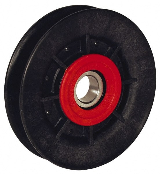 Fenner Drives - 17 Inside x 3.98" Outside Diam, 1/2" Wide Pulley Slot, Glass Reinforced Nylon Idler Pulley - 4L/A Belt Section, For Use with V-Belts - Exact Tooling
