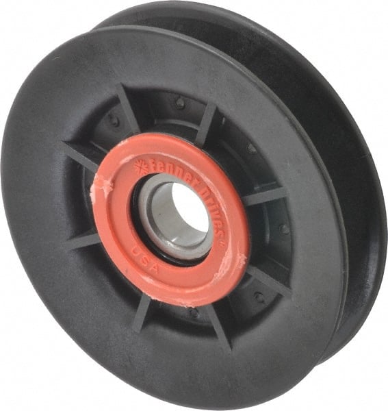 Fenner Drives - 17 Inside x 4" Outside Diam, 0.64" Wide Pulley Slot, Glass Reinforced Nylon Idler Pulley - 5L/B Belt Section, For Use with V-Belts - Exact Tooling