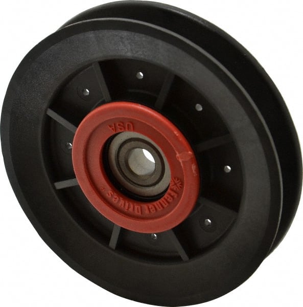 Fenner Drives - 3/8 Inside x 3.98" Outside Diam, 1/2" Wide Pulley Slot, Glass Reinforced Nylon Idler Pulley - 4L/A Belt Section, For Use with V-Belts - Exact Tooling
