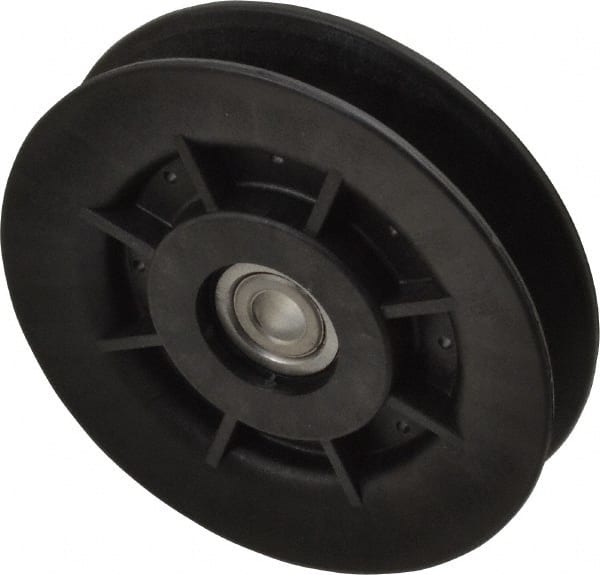 Fenner Drives - 3/8 Inside x 4" Outside Diam, 0.64" Wide Pulley Slot, Glass Reinforced Nylon Idler Pulley - 5L/B Belt Section, For Use with V-Belts - Exact Tooling
