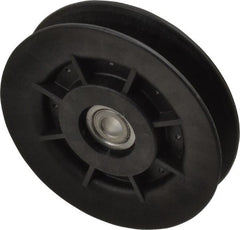 Fenner Drives - 3/8 Inside x 4" Outside Diam, 0.64" Wide Pulley Slot, Glass Reinforced Nylon Idler Pulley - 5L/B Belt Section, For Use with V-Belts - Exact Tooling