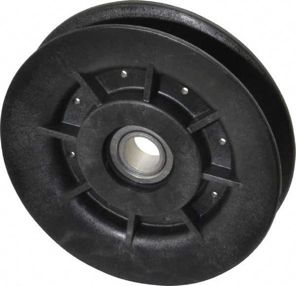 Fenner Drives - 1/2 Inside x 4" Outside Diam, 0.64" Wide Pulley Slot, Glass Reinforced Nylon Idler Pulley - 5L/B Belt Section, For Use with V-Belts - Exact Tooling