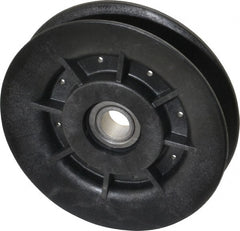 Fenner Drives - 1/2 Inside x 4" Outside Diam, 0.64" Wide Pulley Slot, Glass Reinforced Nylon Idler Pulley - 5L/B Belt Section, For Use with V-Belts - Exact Tooling