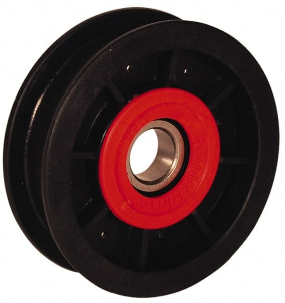 Fenner Drives - 17 Inside x 5-1/2" Outside Diam, 0.38" Wide Pulley Slot, Glass Reinforced Nylon Idler Pulley - 3/8" Belt Size Diam, For Use with Round Belts - Exact Tooling