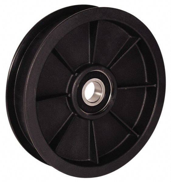 Fenner Drives - 1/2 Inside x 4.8" Outside Diam, 0.53" Wide Pulley Slot, Glass Reinforced Nylon Idler Pulley - 1/2" Belt Size Diam, For Use with Round Belts - Exact Tooling
