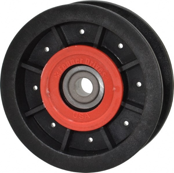 Fenner Drives - 3/8 Inside x 3-1/2" Outside Diam, 0.77" Wide Pulley Slot, Glass Reinforced Nylon Idler Pulley - For Use with Flat Belts, 5/8" Wide - Exact Tooling