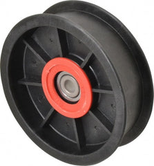 Fenner Drives - 3/8 Inside x 4-1/2" Outside Diam, 1.09" Wide Pulley Slot, Glass Reinforced Nylon Idler Pulley - For Use with Flat Belts, 29/32" Wide - Exact Tooling