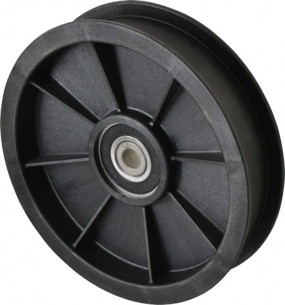 Fenner Drives - 3/8 Inside x 5.56" Outside Diam, 1.02" Wide Pulley Slot, Glass Reinforced Nylon Idler Pulley - For Use with Flat Belts, 7/8" Wide - Exact Tooling