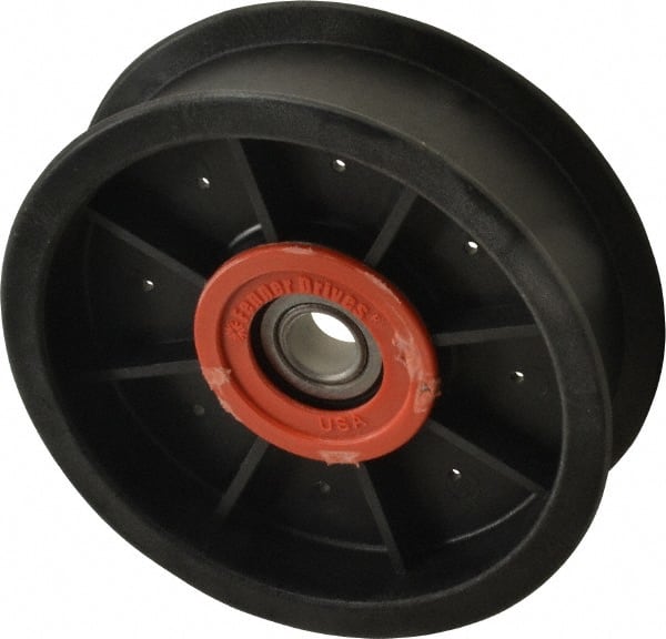 Fenner Drives - 1/2 Inside x 4-1/2" Outside Diam, 1.09" Wide Pulley Slot, Glass Reinforced Nylon Idler Pulley - For Use with Flat Belts, 29/32" Wide - Exact Tooling
