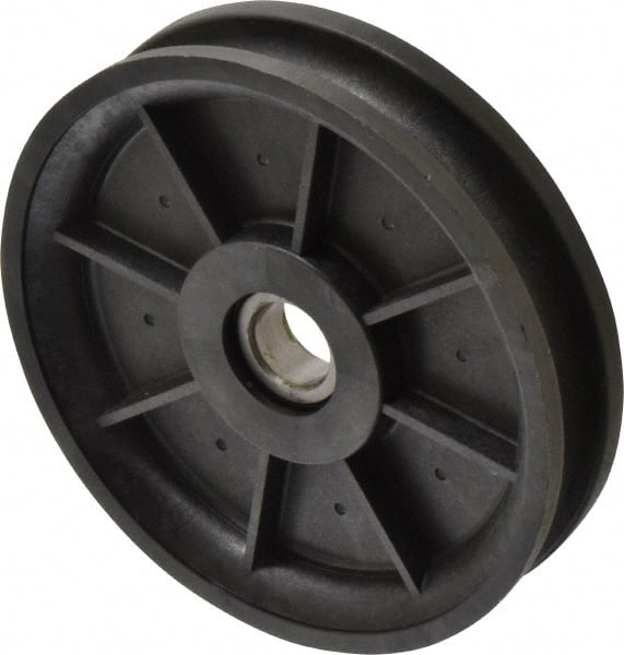 Fenner Drives - 17 Inside x 4.8" Outside Diam, 0.53" Wide Pulley Slot, Glass Reinforced Nylon Idler Pulley - 1/2" Belt Size Diam, For Use with Round Belts - Exact Tooling